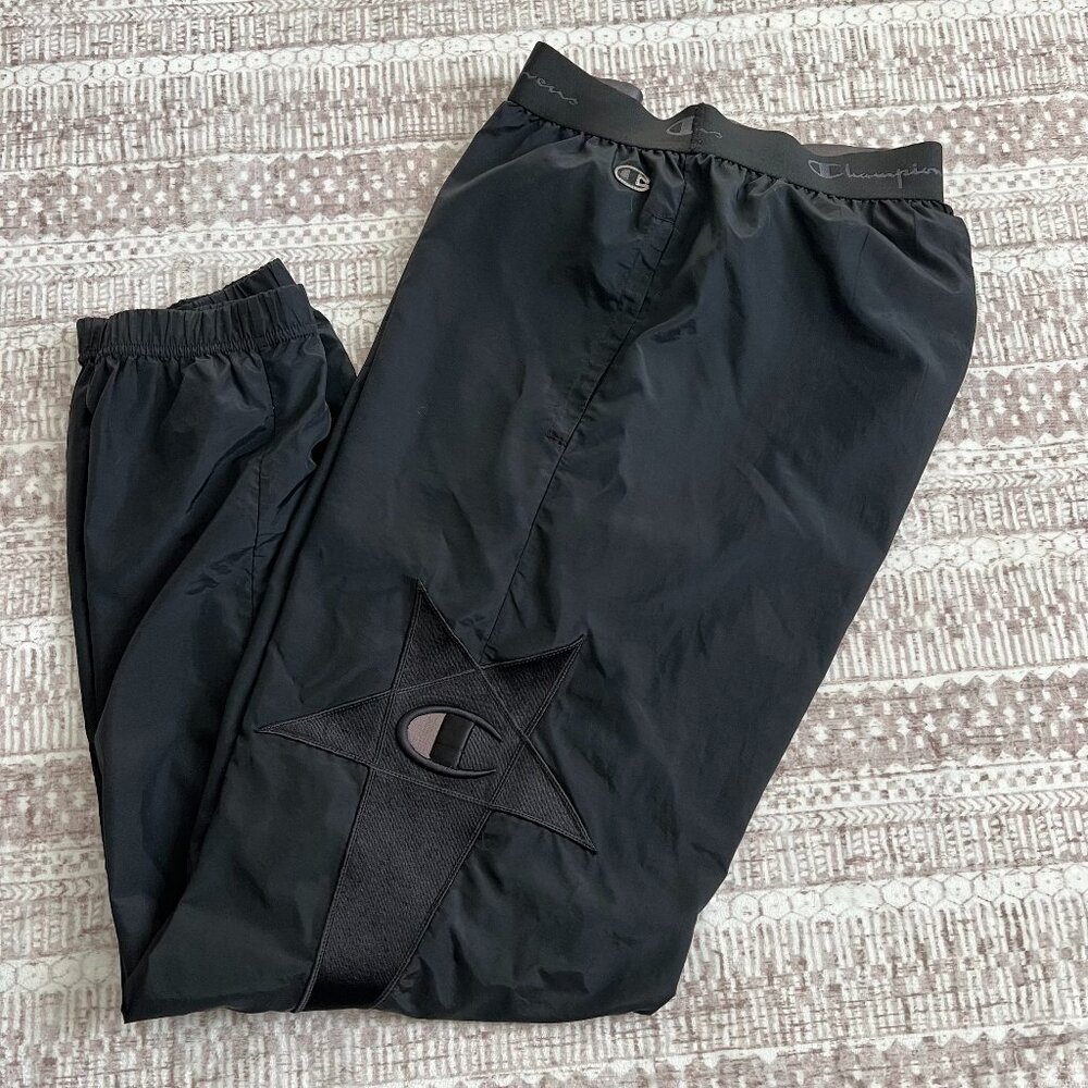 Rick Owens x Champion Collab sz M Black Nylon Joggers Pentagon Elastic Waist